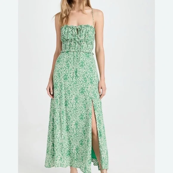 green floral slit dress Green Floral Dee Dee Midi Dress main image 1